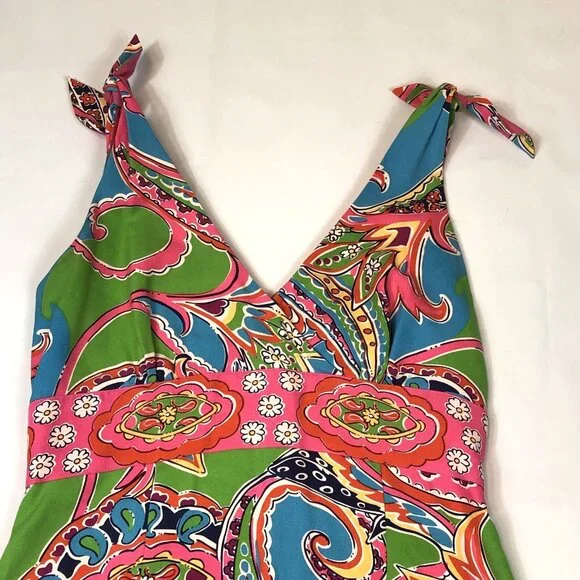 Lilly Pulitzer Silk Sleevless V Neck Dress Tie Shoulder Size Small - Picture 4 of 10